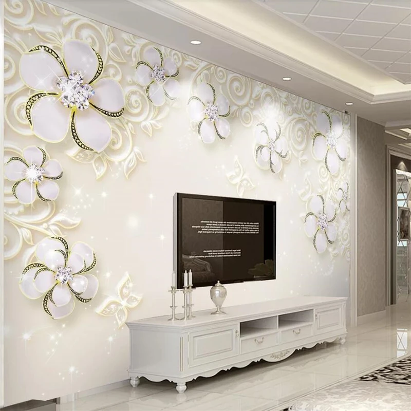 

Custom wallpaper 3D stereo photo murals beautiful dream embossed white flower TV background wall papers home decor 3d wallpaper