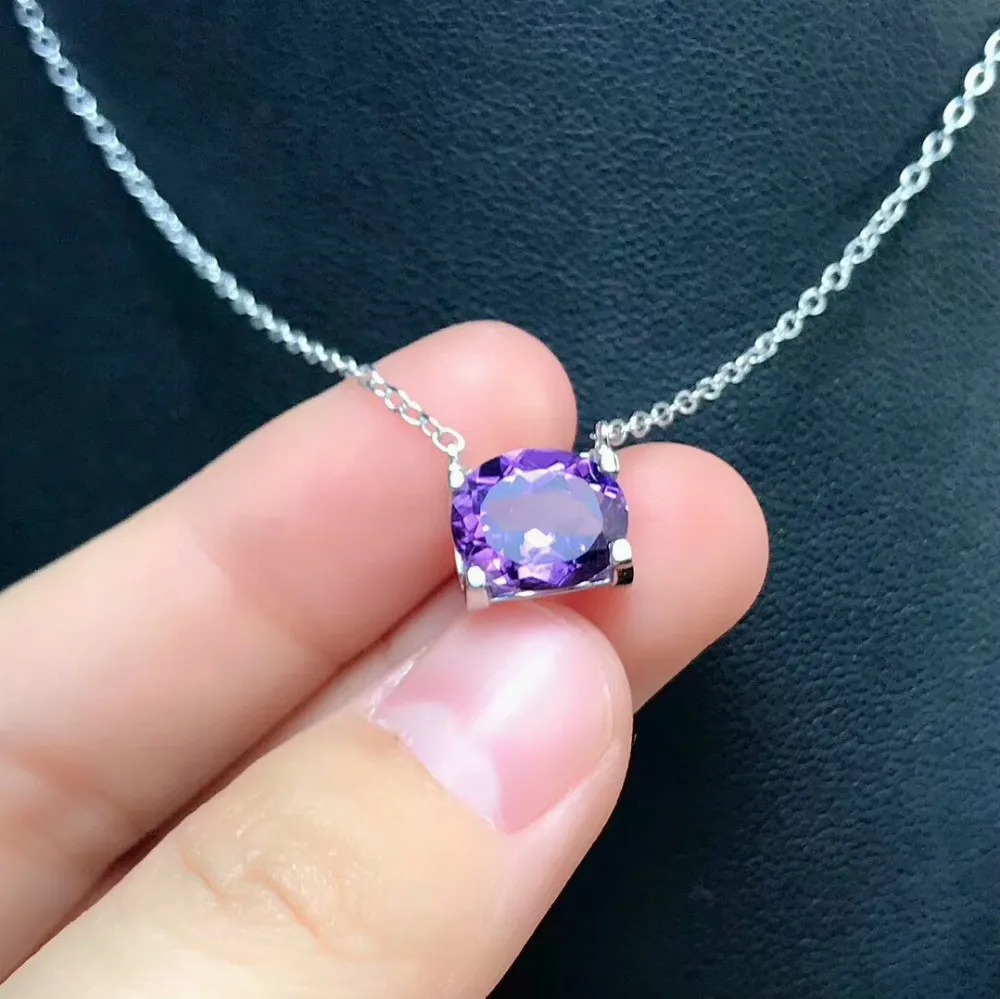 Подвеска с цепочкой из натурального бразильского аметиста 10x8 мм|pendant with chain|pendant