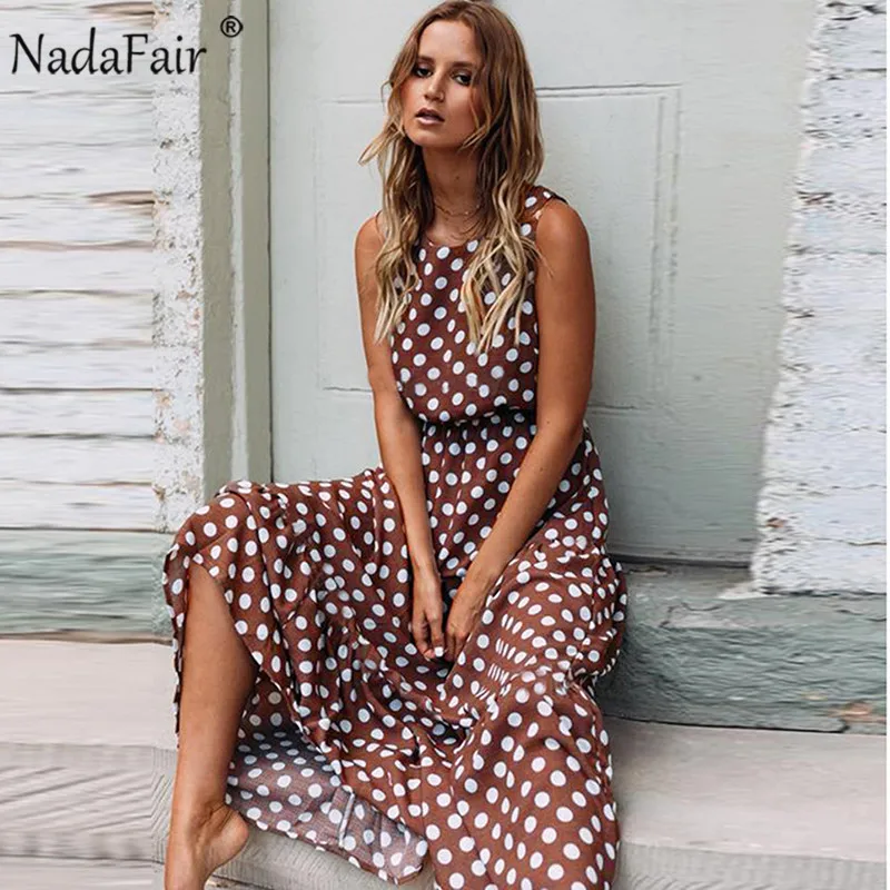 Nadafair, макси платье в горошек, для женщин, Boho, пляжные, вечерние, шифон, летнее платье, эластичная талия, в горошек, повседневное, элегантное, длинное платье, Vestidos