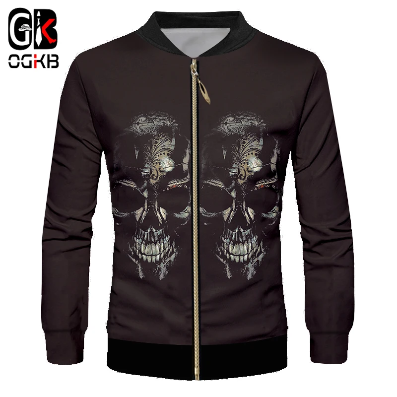 OGKB 2018 Весна Осень Хип хоп гранж 3d крутой человек печать куртка с черепом на молнии