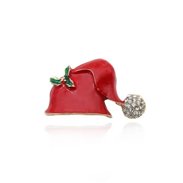 Christmas Hat Рождественская брошь на булавке со стразами, эмаль, рождественская елка, колокольчик, Санта-Клаус, снеговик, венок, броши для женщин, рождественское ювелирное изделие, броши - Окраска металла: Christmas Hat