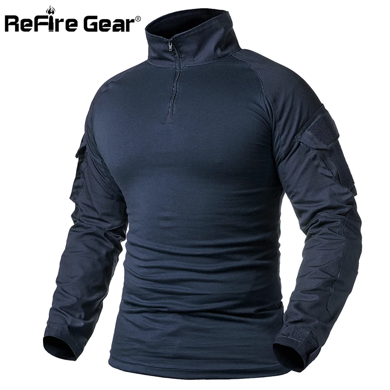 Refire gear армейская Боевая Футболка мужская тактическая футболка с длинным рукавом Однотонная хлопковая Военная Рубашка мужская темно-синяя охотничья страйкбольная футболка