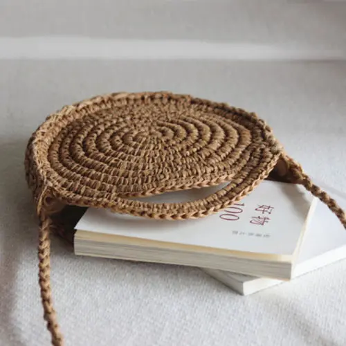 Женская Плетеная соломенная сумка круглая кошелек пляжная через плечо летние