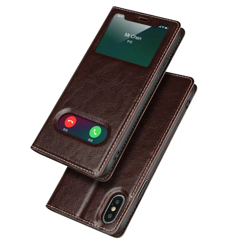 Brown 2 Пояса из натуральной кожи чехол для iPhone 5 5S SE 6 6S 7 8 Plus X XS Max XR XS чехол с окошком на магнитной застежке Coque аксессуары для телефона - Цвет: Brown 2