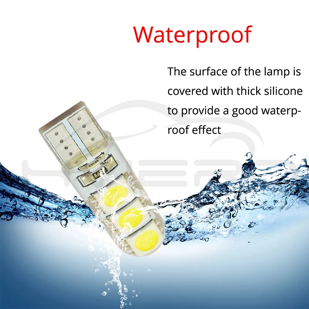 10X Автомобильный светодиодный T10 194 W5W DC 12V Canbus 6SMD 5050 силиконовая оболочка