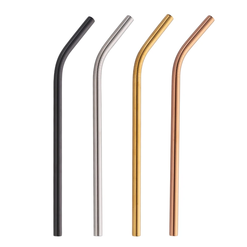 4Colors each Color25 100 шт/партия Соломинки из нержавеющей стали+ щеточка для очистки, многоразовая диаметр 8 мм изогнутая металлическая соломинка золото черный Кухня Горячая - Цвет: 4Colors each Color25