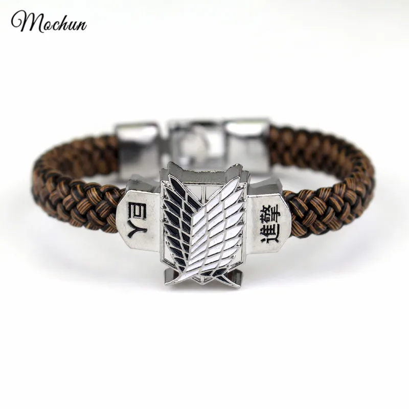 MQCHUN аниме атака на Титанов Кожаный Плетеный сплав браслет с застежкой Лобстер
