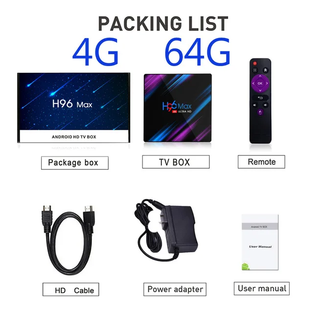 4GB 64GB H96 MAX RK3318 Android tv Box 9,0 4G 64GB 4K HD Smart tv Box 2,4& 5,0G WiFi Bluetooth 4,0 Box Google Play медиаплеер - Цвет: 4GB 64GB