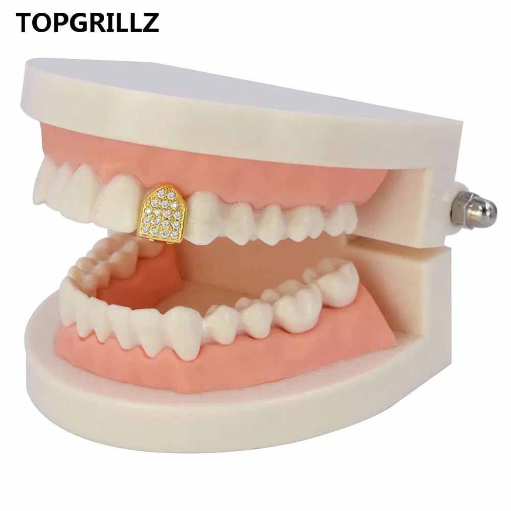 TOPGRILLZ хип хоп Grillz с зубами из чистого золота одной крышкой микро закрепкой