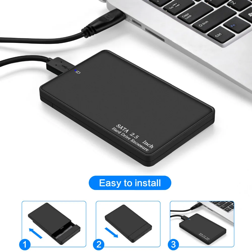 

Besegad 2.5" HDD Case Portable 2.5 Inch SATA to USB 3.0 External Hard Drive Enclosure Case Box for 7mm 9.5mm HDD SSD 2TB
