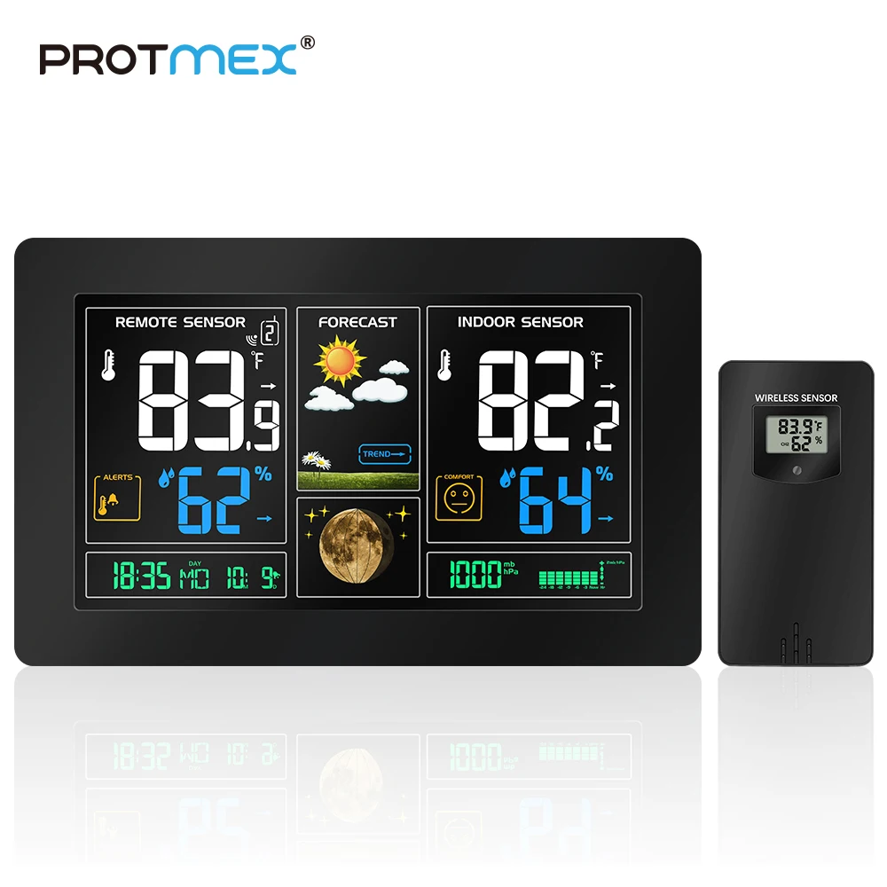 PROTMEX RCC Беспроводная метеостанция датчик температуры и влажности цветной ЖК-дисплей погода Повтор будильника в/на открытом воздухе