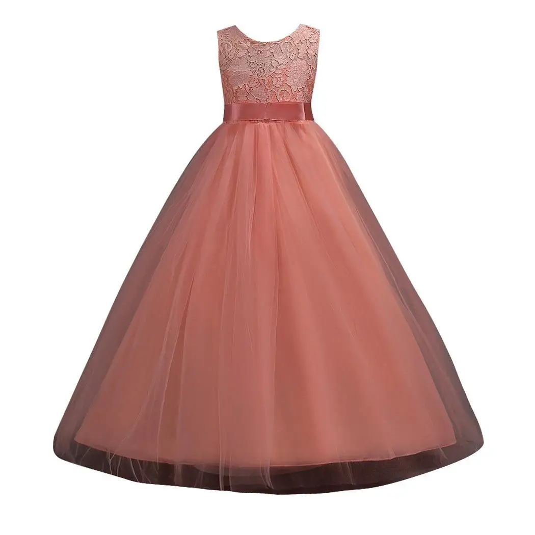 Girl O-Neck Sleeveless Floral Lace Bowknot Princess Style Party Casual Children Dress Spring Autumn Summer | Детская одежда и