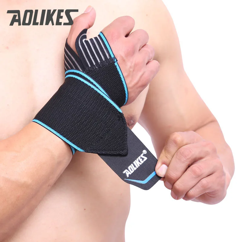 AOLIKES 2 шт./партия, спортивные повязки на запястье, ремешок для поддержки запястья, обертывание, растяжение рук, браслет для восстановления, для велоспорта, тенниса, тренажерного зала, аксессуары - Цвет: BLACK BLUE