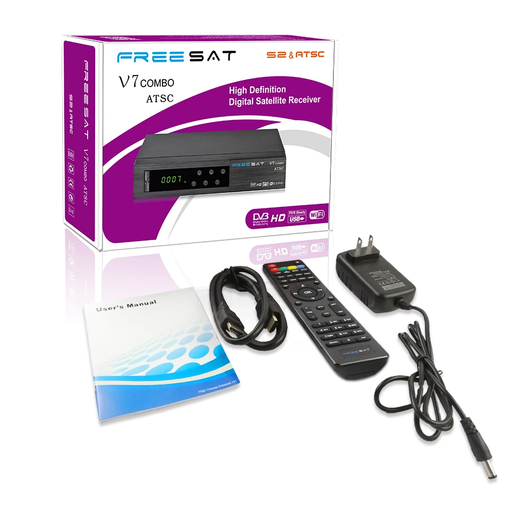 Высокое качество dvb s/s2 + atsc fta спутниковый ресивер freesat v7 combo для amerian|combo satellite