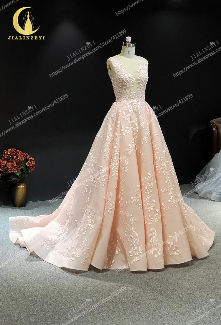 JIALINZEYI Реальный образец Sexy Топ Кружева Аппликации листьев pnk платье для вечерние платья
