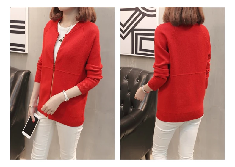 Knitted cardigan new autumn winter women's Plus size Sweater Solid color Korean casual Slim Long sleeve sweater jacket