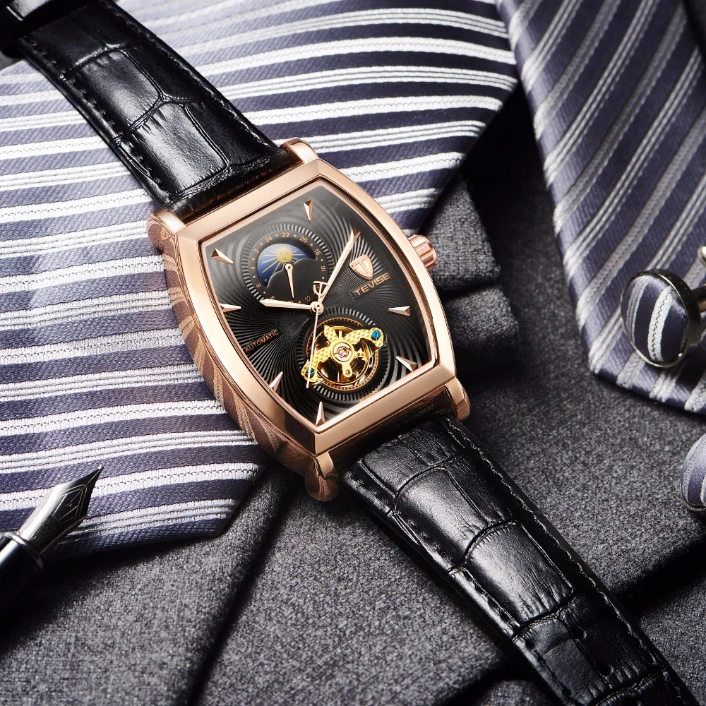 Tevise механические Автоматические часы для мужчин бизнес Tourbillon Топ люксовый бренд