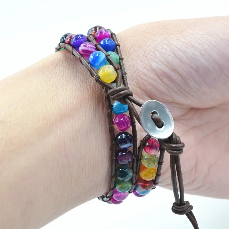 Retro Vintage Multi Color Rainbow Agates Stone Wrap Bracelets Wholesale Handmade Braided Bohemia Jewelry Womens | Украшения и