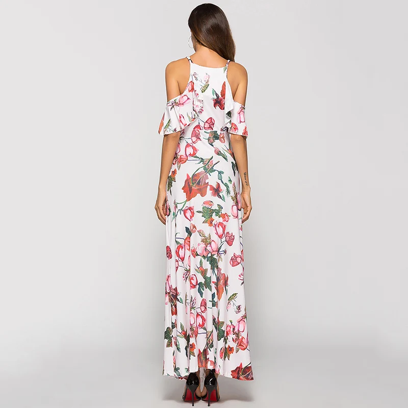ESCALIER Women Summer Dress Elegant Dresses Long Spaghetti Strap V-neck High Waist Printed Maxi Vestidos Verano | Женская одежда