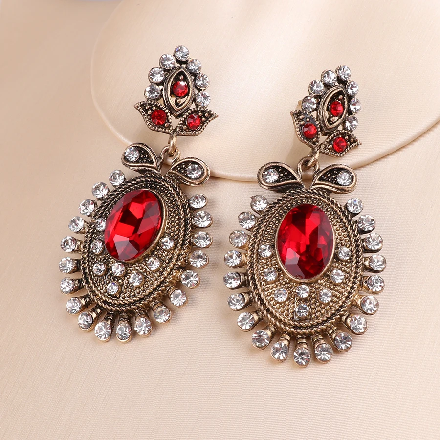 Kinel Party Gifts Red Drop Earrings For Women Fashion Antique Gold Color White Crystal Flower Vintage Jewelry 2018 New | Украшения и