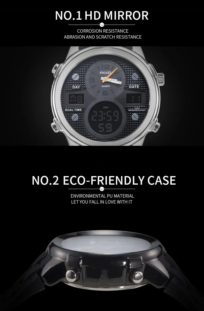 SMAEL люксовый бренд Мужские Аналоговые Цифровые 5 бар спортивные часы мужские армейские военные часы Мужские кварцевые часы Relogio Masculino