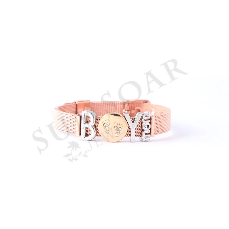 rose gold Somsoar изделия мальчик и мама Шарм браслет с DIY сплава Подвески и сетка из нержавеющей стали браслет как матери подарок на день - Окраска металла: rose gold