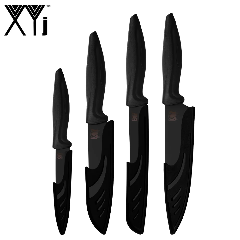 C.4pcs set XYj 6 шт., кухонный нож из нержавеющей стали, крышка, 8 дюймов, нож для нарезки хлеба, 7 дюймов, сантоку, 5 дюймов, универсальный нож, 3,5 дюймов, ножи для очистки овощей - Цвет: C.4pcs set