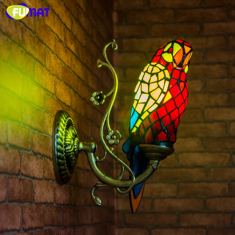 Настенный светильник FUMAT с витражным стеклом и попугаем|lamp light kit|lamp black and whitelight tube