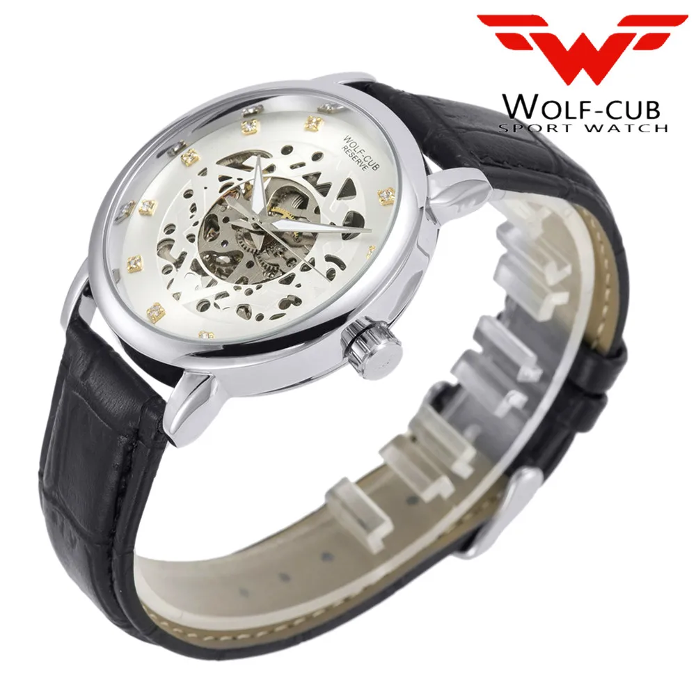 Роскошные мужские механические наручные часы с серебристыми Бриллиантами