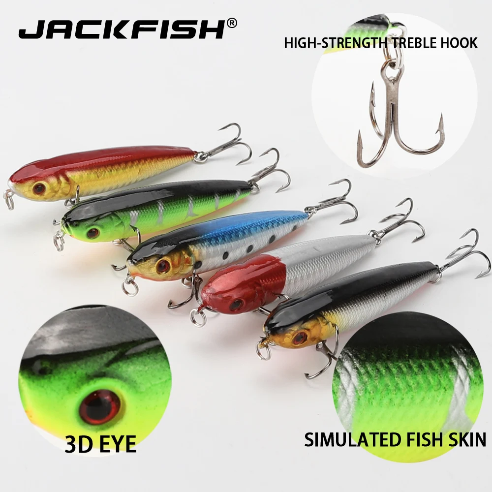 JACKFISH Topwater плавающая приманка-карандаш крючки кренкбейты 8 г 80 мм 5 цветов приманка