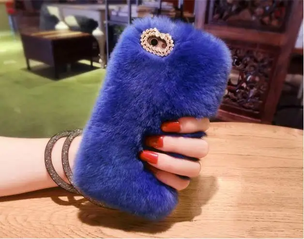 blue1 KASONPAI Настоящий мех кролика задняя крышка чехол для iPhone X S Max XR теплый плюшевый чехол для iPhone x 7 8 6 6 S Plus Чехлы Coque - Цвет: blue1