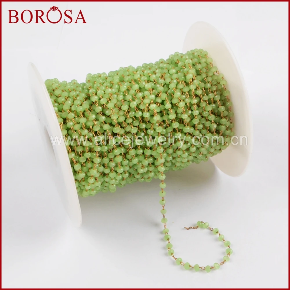 BOROSA новые модные золотые серебряные цвета 3 мм зеленые стеклянные бусины цепи