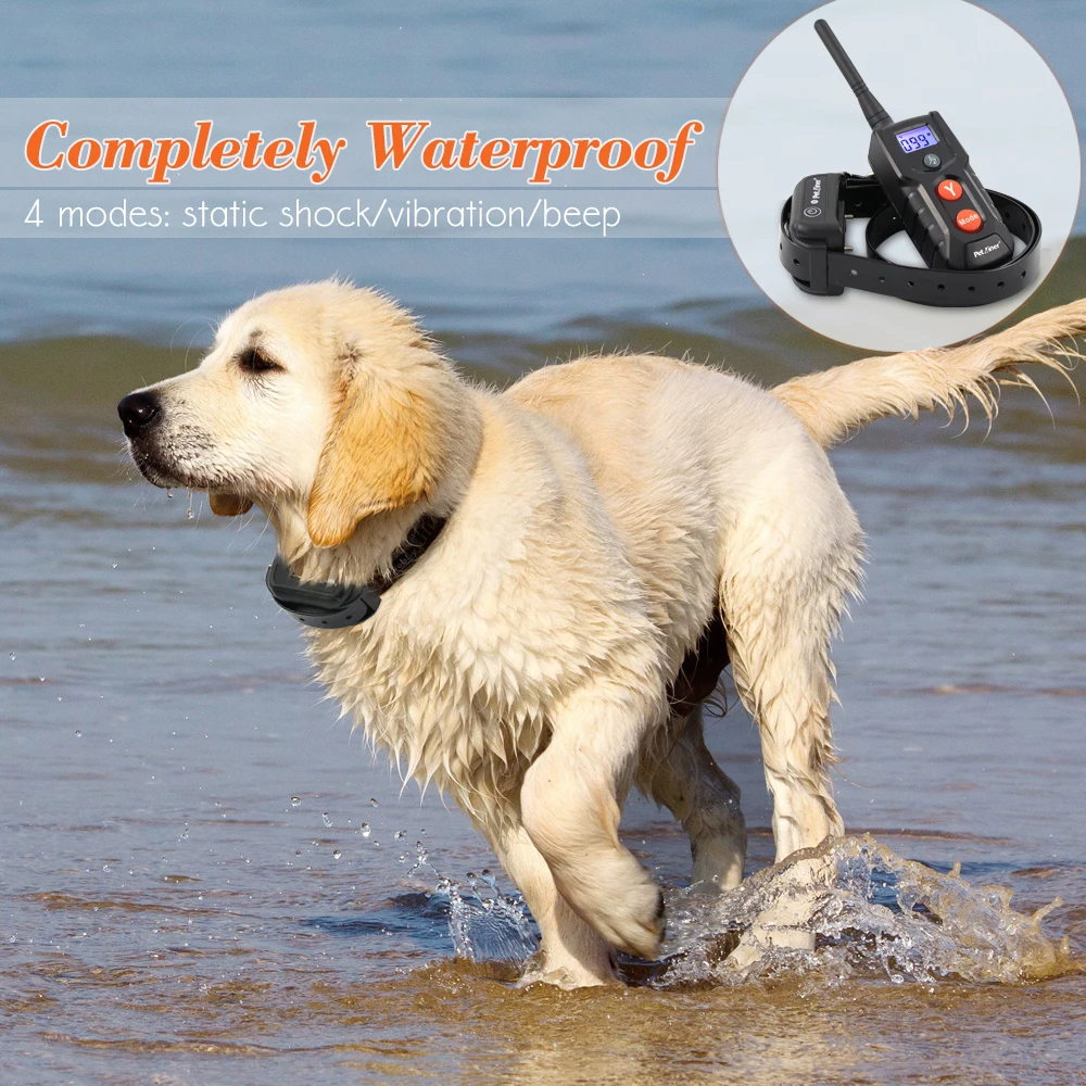 PET916-1 Petrainer перезаряжаемый водонепроницаемый электронный ошейник для дрессировки собак с синей подсветкой ЖК-экран