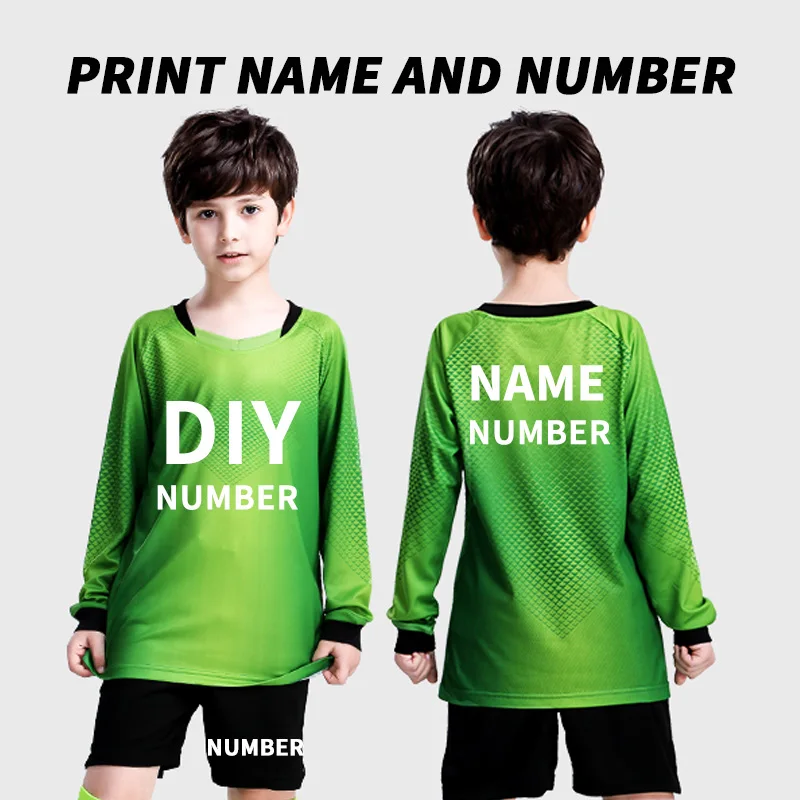 green long DIY Детская футболка для футбола на заказ,, Camisetas De Futbol, Футбольная форма, детская спортивная одежда из полиэстера с длинными рукавами - Цвет: green long DIY