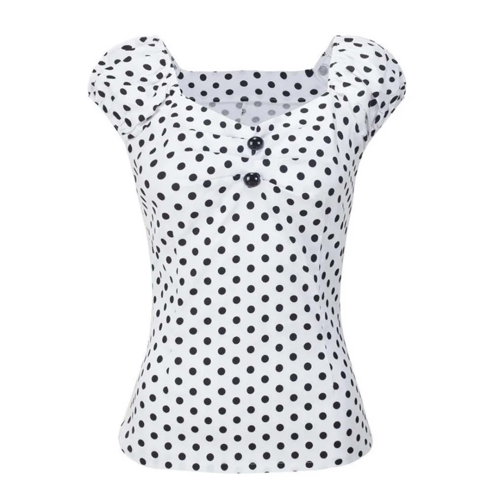 

2020 Womens Vintage Blouses Polka Dot Print Pleated Short Sleeve Shirt Casual Female Sweet Summer Crop Top Blusa Feminina