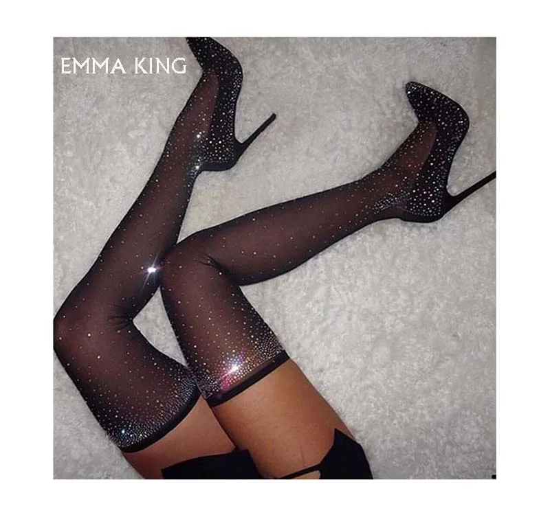 Botines Mujer/ г. женские сапоги из эластичной ткани со стразами пикантная обувь с острым носком на высоком каблуке, для ночного клуба, для подиума, на высокой шпильке
