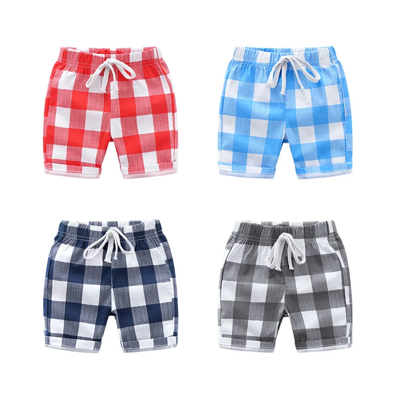 Шорты для мальчиков лето 2019 модные хлопковые клетчатые Штаны детская