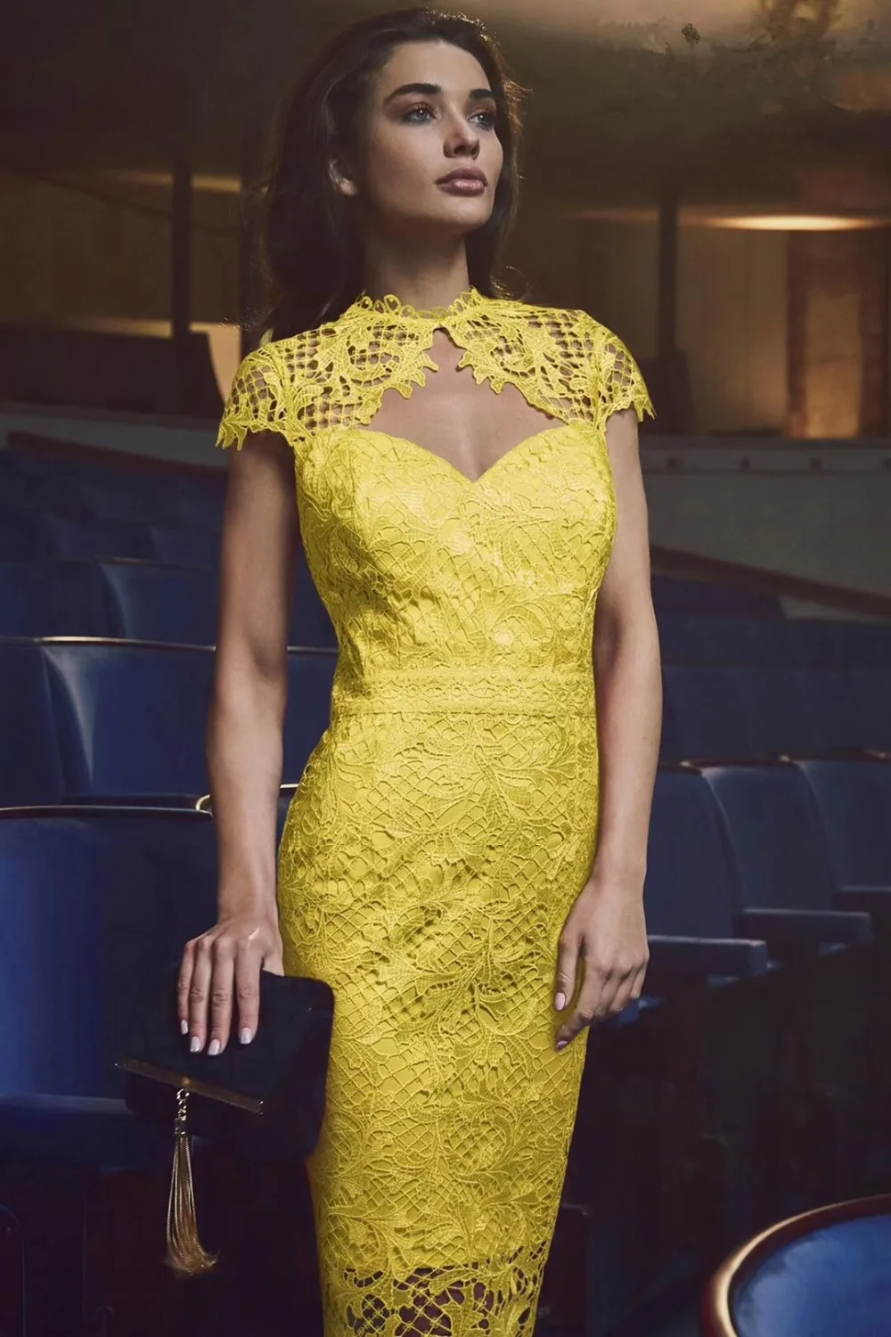 Женское Кружевное облегающее платье элегантное желтое вечернее без рукавов