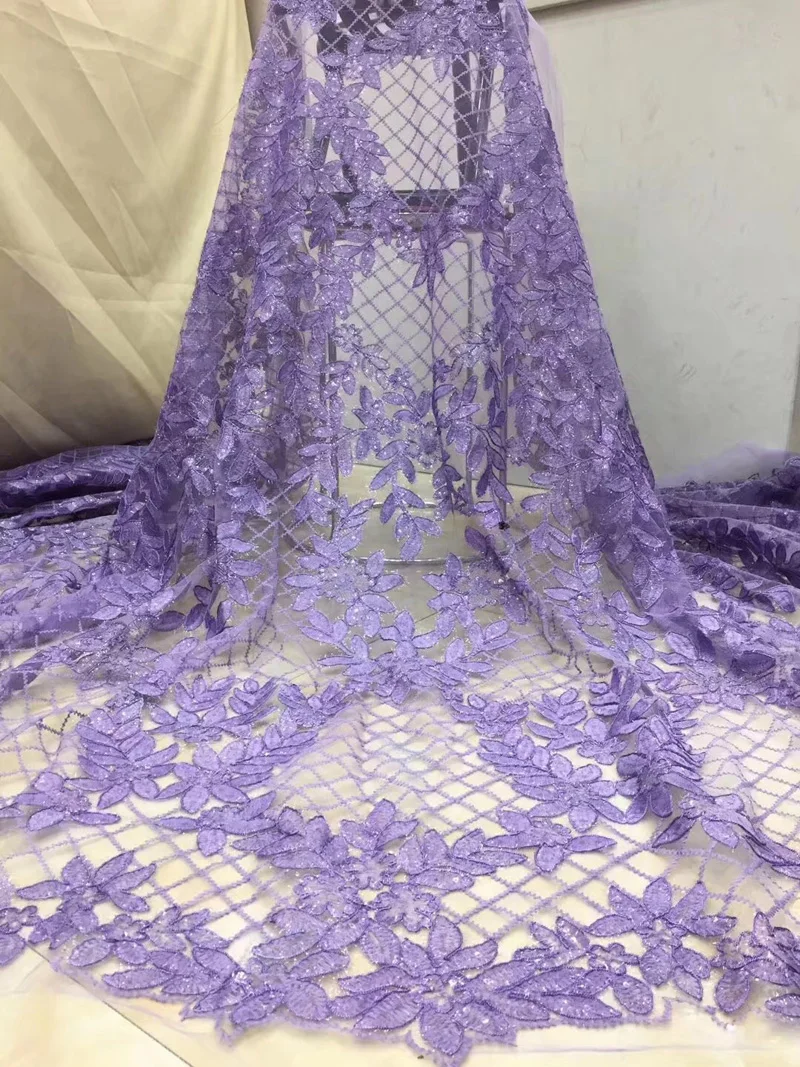 (5 ярдов/шт.) Высококачественная африканская Тюлевая кружевная ткань розовая