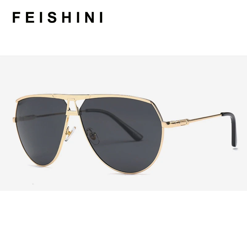 

FEISHINI Pilot Celebrity Sunglasses Men Brand Design Retro Metal Frame Gradient Lens Fashion Male Sun glasses Shield Original