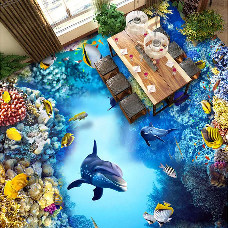 3D мультфильм подводная лодка мира Пол Плитка фотообои ПВХ самоклеящиеся
