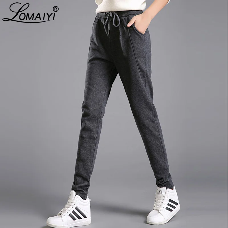 

LOMAIYI Plus Size Women's Winter Harem Pants Women Warm Thick Soft Woolen Sweatpants Female korean Trousers Woman Pants BW033