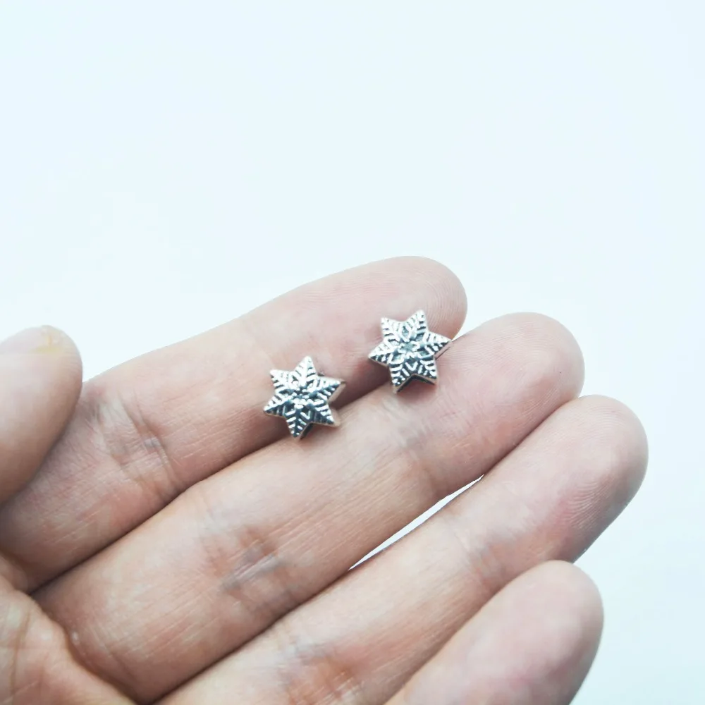 

Wholesale 60pcs silver plated snowflake beads Big Hole Beads Fit style European Bracelet hole 4mm