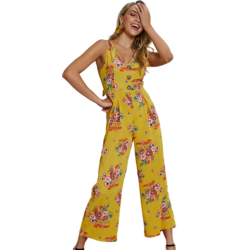 Женский винтажный хлопковый комбинезон с цветочным принтом без рукавов|Женские