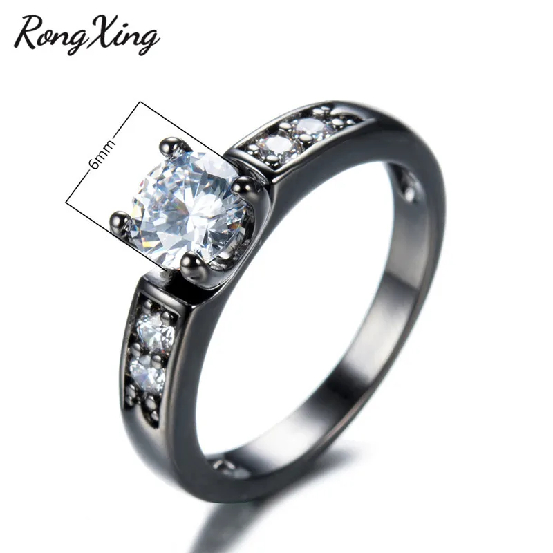 RongXing White Round Cubic Zirconia Rings for Women Men Vintage Black Gold Filled Crystal Zircon Ring New Fashion Jewelry RB1354 | Украшения