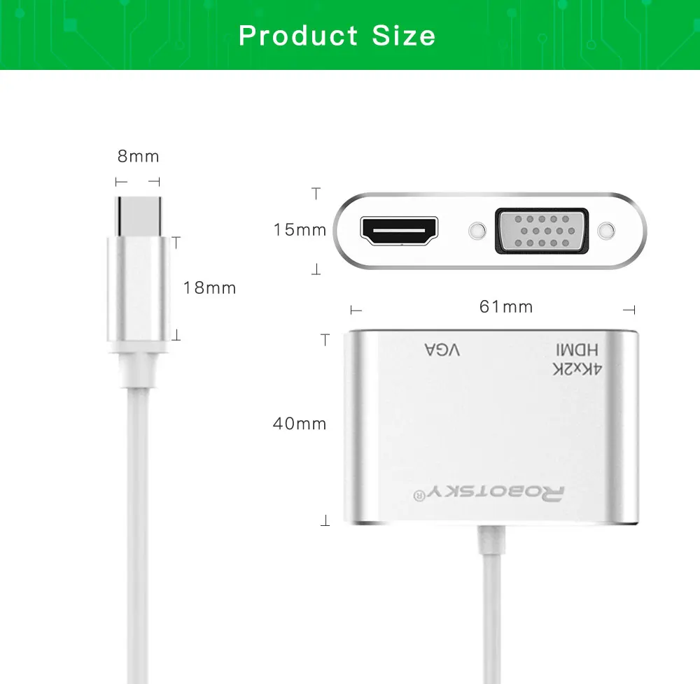 Robotsky USB C адаптер HDMI VGA usb type-c к HDMI 4 K мужчин и женщин для MacBook Pro ChromeBook Xiaomi huawei mate 10 USB-C HDMI