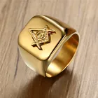 Новинка 2022, золотистое масонское кольцо zorcins с компасом, квадратное каменное кольцо, кольцо из полированной нержавеющей стали для Мужчин, Ювелирные изделия для вечеринок, подарки