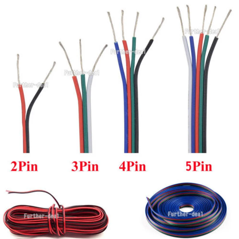 

Удлинительный кабель RGB, 2/3/4/5-контактный, 22AWG/м