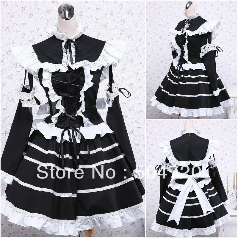 Черное хлопковое платье лолиты с длинными рукавами в готическом стиле/платье