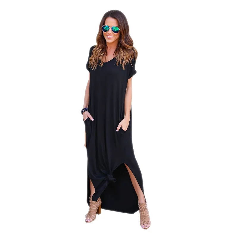 Women Dresses Fashion Summer Boho Beach Split Short Sleeve Casual Dress Elegant Maxi Vestido | Женская одежда